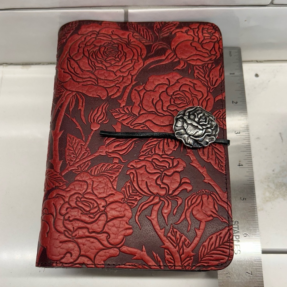 Oberon Design : Elegant Red Embossed Journal with Silver Floral Clasp